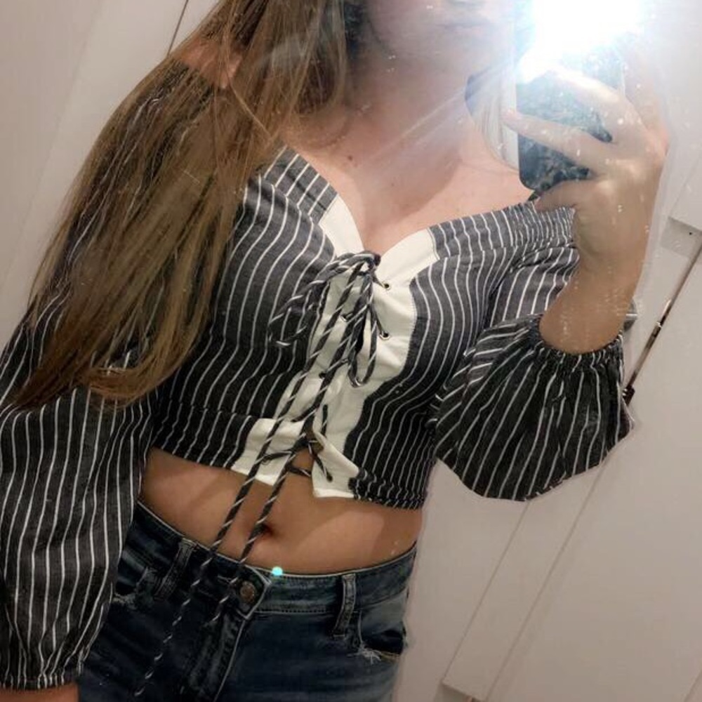 Striped Off the Shoulder Crop Top